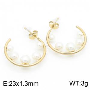 Women Gold-Plated Stainless Steel&Shell Pearls Earrings - KE112579-MZOZ