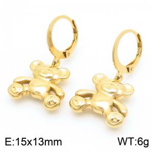 Women Gold-Plated Stainless Steel Cute Teddy Bear Earrings - KE112589-MZOZ