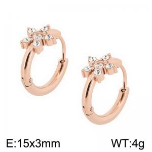 European and American fashion stainless steel creative diamond inlaid flower temperament rose gold earrings - KE112608-K