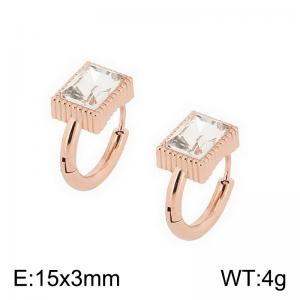 European and American fashion stainless steel creative inlay single diamond rectangular temperament rose gold earrings - KE112614-K