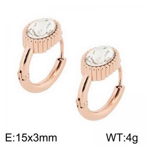 European and American fashion stainless steel creative inlay single diamond oval shaped temperament rose gold earrings - KE112617-K