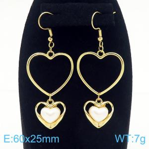 European and American Fashion Stainless Steel Heart Earrings with Pearl for Women - KE112650-BI