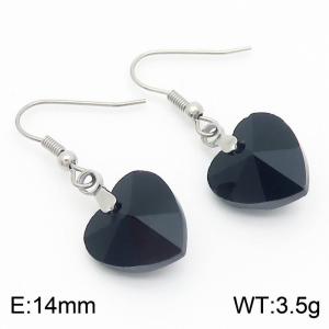 Black Love Heart Stone Earrings Stainless Steel Fashion Jewelry - KE113319-Z