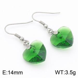 Green Love Heart Stone Earrings Stainless Steel Fashion Jewelry - KE113321-Z