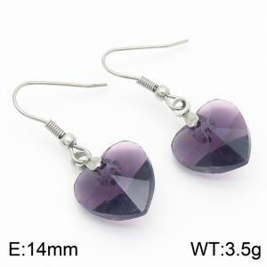 Purple Heart Stone Drop Earrings For Women Stainless Steel Trendy Jewelry - KE113323-Z