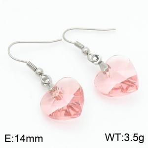 Pink Heart Stone Earrings for Women Stainless Steel Fashion Jewelry - KE113335-Z