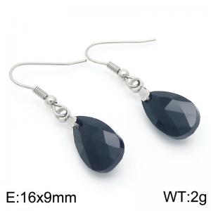 Black Stone Water Drop Earrings for Women Stainless Steel Fashion Jewelry - KE113339-Z