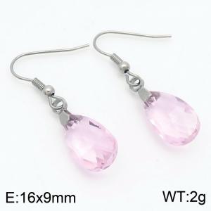 Pink Stone Water Drop Earrings for Women Stainless Steel Fashion Jewelry - KE113343-Z