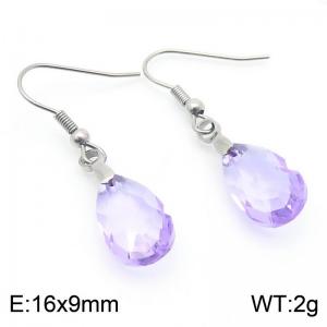 Purple Stone Water Drop Earrings for Women Stainless Steel Fashion Jewelry - KE113351-Z