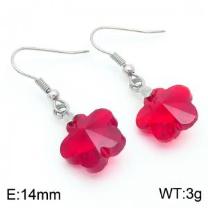 Red Stone Flower Earrings for Women Stainless Steel Fashion Jewelry - KE113353-Z