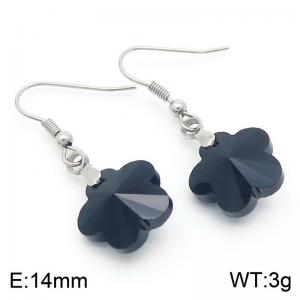 Black Stone Flower Earrings for Women Stainless Steel Fashion Jewelry - KE113355-Z