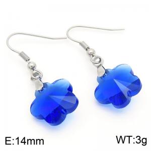 Dark Blue Stone Flower Earrings for Women Stainless Steel Fashion Jewelry - KE113361-Z