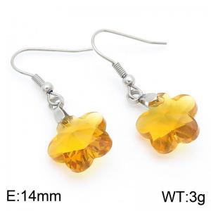 Yellow Stone Flower Earrings for Women Stainless Steel Fashion Jewelry - KE113362-Z