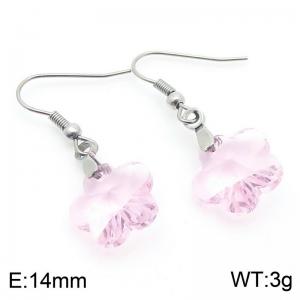 Pink Stone Flower Earrings for Women Stainless Steel Fashion Jewelry - KE113365-Z