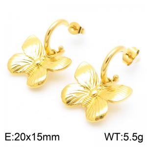 3D Butterfly Pendant Stainless Steel Earrings - KE113942-KFC