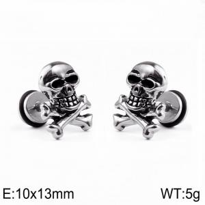 Titanium steel skull punk hip-hop rock trend dumbbell earrings - KE113959-WGLN