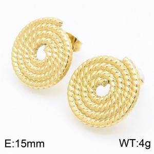 Stainless Steel Twist Round Stud Earrings Gold Color - KE113963-KFC