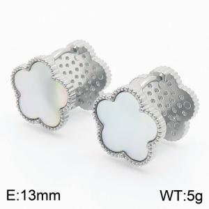 Women Stainless Steel&Shell Flower Earrings - KE114112-KFC