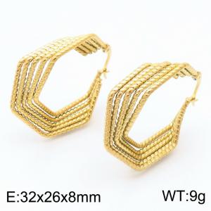 Fashionable and personalized stainless steel creative geometric multi-layer irregular linear charm gold earrings - KE114130-KFC