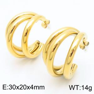 European and American fashion stainless steel creative multi-layer geometric hollow irregular C-shaped charm gold earrings - KE114136-KFC