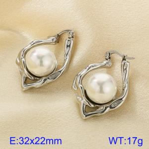 Stainless steel geometric pearl women's earrings - KE114280-K