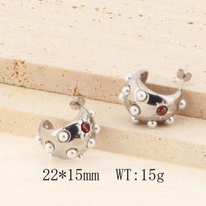 Ins Stud Earrings Stainless Steel Statement Red Cubic Zirconia Earrings Shell Pearl Earrings - KE114284-YX