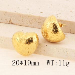 French 18K Gold Plated Embossing Heart Earrings Metal Texture Titanium Stainless Steel Heart Stud Earrings - KE114293-YX