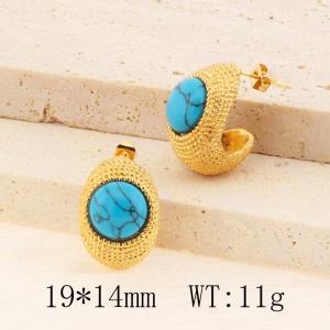 Fashion Jewelry Vintage Blue Stone Stainless Steel C Shape Geometric Fashion Earrings For Women - KE114295-YX