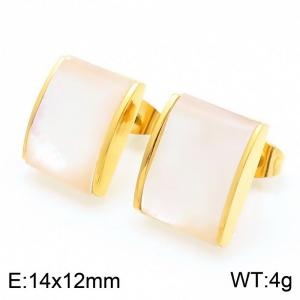 European and American fashion stainless steel square inlaid shell jewelry temperament gold earrings - KE114374-K