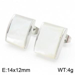 European and American fashion stainless steel square inlaid shell jewelry temperament silver earrings - KE114375-K