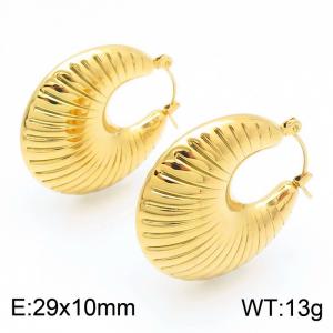 European and American fashion stainless steel chubby threaded C-shaped temperament versatile gold earrings - KE114494-KFC