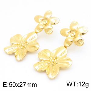 European and American fashion personalized stainless steel double splicing flower temperament versatile gold earrings - KE114497-KFC