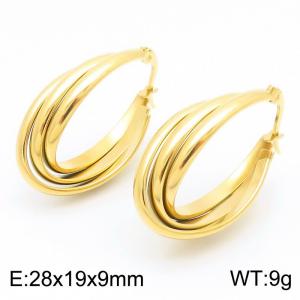 European and American fashion personalized stainless steel three ring geometric irregular temperament versatile gold earrings - KE114499-KFC