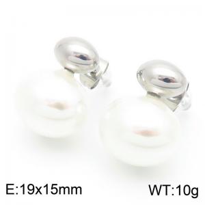 French retro personalized stainless steel oval splicing flat round pearl women's charm silver earrings - KE115685-GC