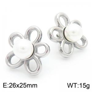 Fashionable and personalized Ins style stainless steel creative hollow flower inlaid pearl temperament silver earrings - KE115689-GC