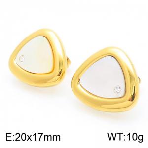 Fashionable and personalized Ins style stainless steel triangle pasted natural shell inlaid single diamond charm gold earrings - KE115691-GC