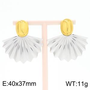 Fashionable and personalized Ins style stainless steel creative oval earrings with shell fan-shaped charm two tone earrings - KE115696-GC