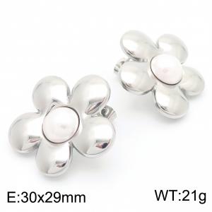 Fashionable and personalized Ins style stainless steel creative flower inlaid pearl temperament silver earrings - KE115791-GC