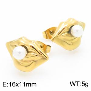 European and American fashion personality ins style stainless steel creative lips inlaid with pearls charm gold earrings - KE115793-GC