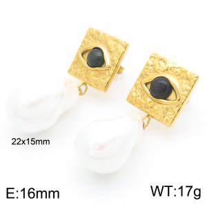European and American fashion personality stainless steel creative devil's eye square splicing pearl pendant temperament gold earrings - KE115795-GC