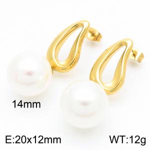 European and American fashion personality stainless steel creative hollow water droplet splicing pearl pendant temperament gold earrings - KE115797-GC