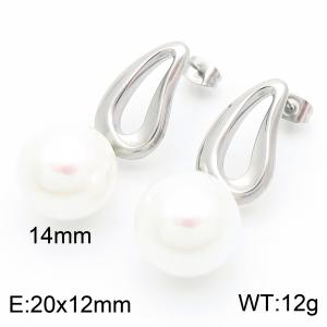 European and American fashion personality stainless steel creative hollow water droplet splicing pearl pendant temperament silver earrings - KE115798-GC