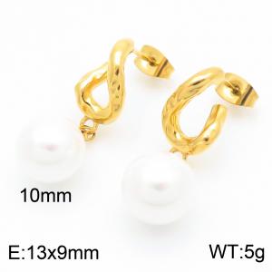 European and American fashion personality stainless steel creative geometric splicing pearl pendant temperament gold earrings - KE115799-GC