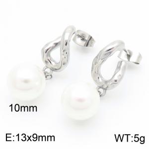 European and American fashion personality stainless steel creative hollow geometric splicing pearl pendant temperament silver earrings - KE115800-GC
