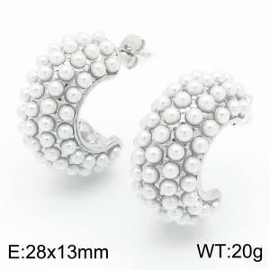 French Fashion Titanium Steel C-shaped Pearl Earrings - KE115972-KFC