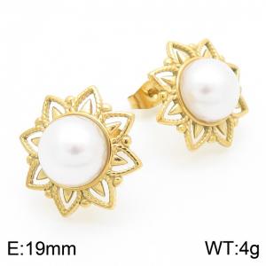 Fashionable stainless steel flower holder pearl earrings - KE116426-KFC