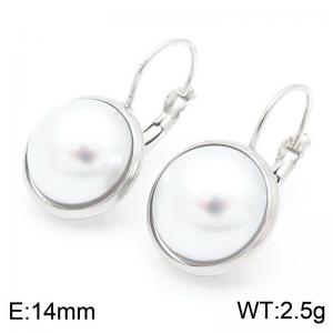 French style fashionable personalized stainless steel creative circular inlaid pearl temperament silver earrin - KE116513-KFC