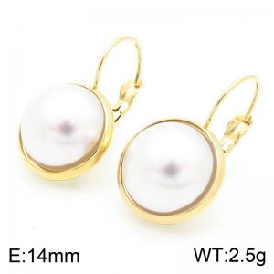 French style fashionable personalized stainless steel creative circular inlaid pearl temperament gold earrings - KE116514-KFC