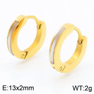 Simple and stylish stainless steel creative circular outer arc inlaid shell charm gold buckle earrings - KE116530-GC