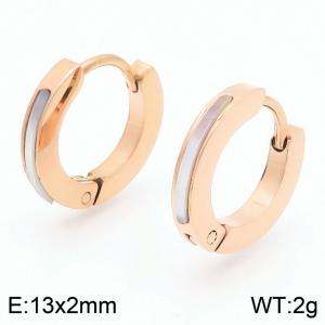 Simple and stylish stainless steel creative circular outer arc inlaid shell charm rose gold buckle earrings - KE116531-GC